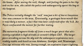 November 30th: A Meteorite Hits a Woman Napping in Her Home, Making Her the First Known Human to Be Struck by an Extraterrestrial Object