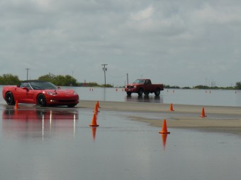 Racing the Corvette on the wet track with the cone fixer in the truck. :-)