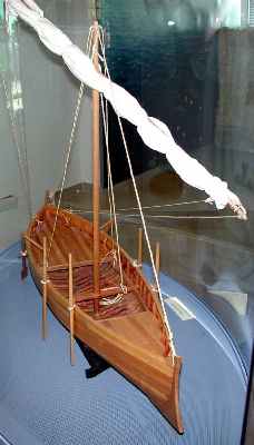 A recreation of a Galilian boat with a starboard tiller