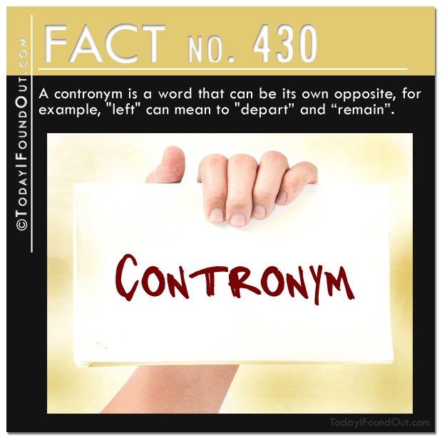 A contronym is a word that can be its own opposite, for example, left can mean to depart and remain.