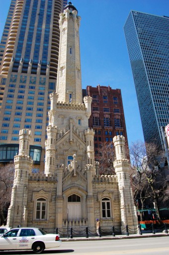 The Chicago Water Tower, the only public building in the burn area to survive the fire.