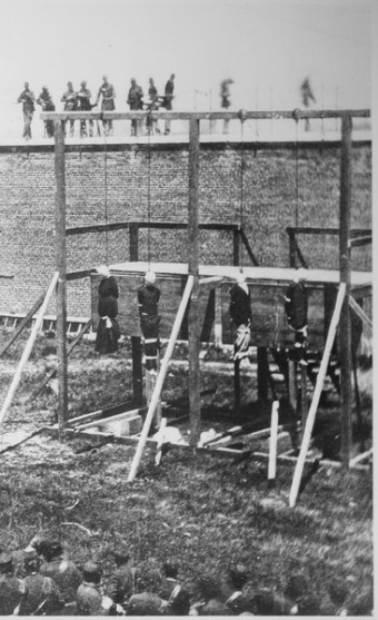 Execution of the conspirators in Lincoln's assassination, including Mary Surratt