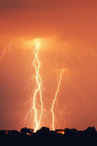 Lightning strike at night